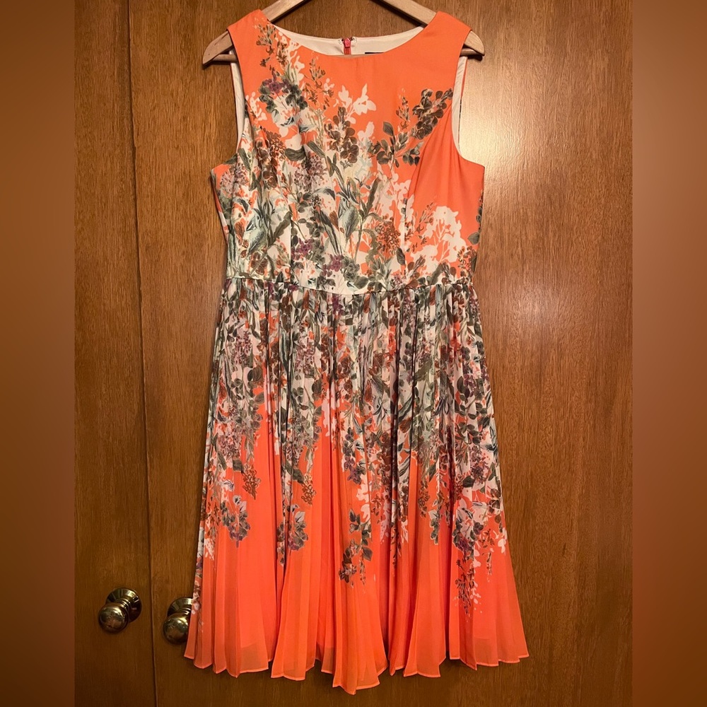 Adrianna Papell Classic Pleated Floral Dress, 12